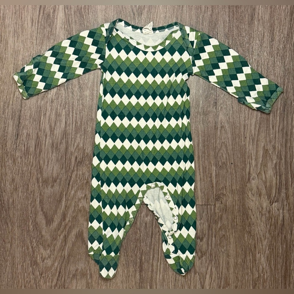 Kate Quinn Green and White Argyle Harlequin 3-6 Month Onesie